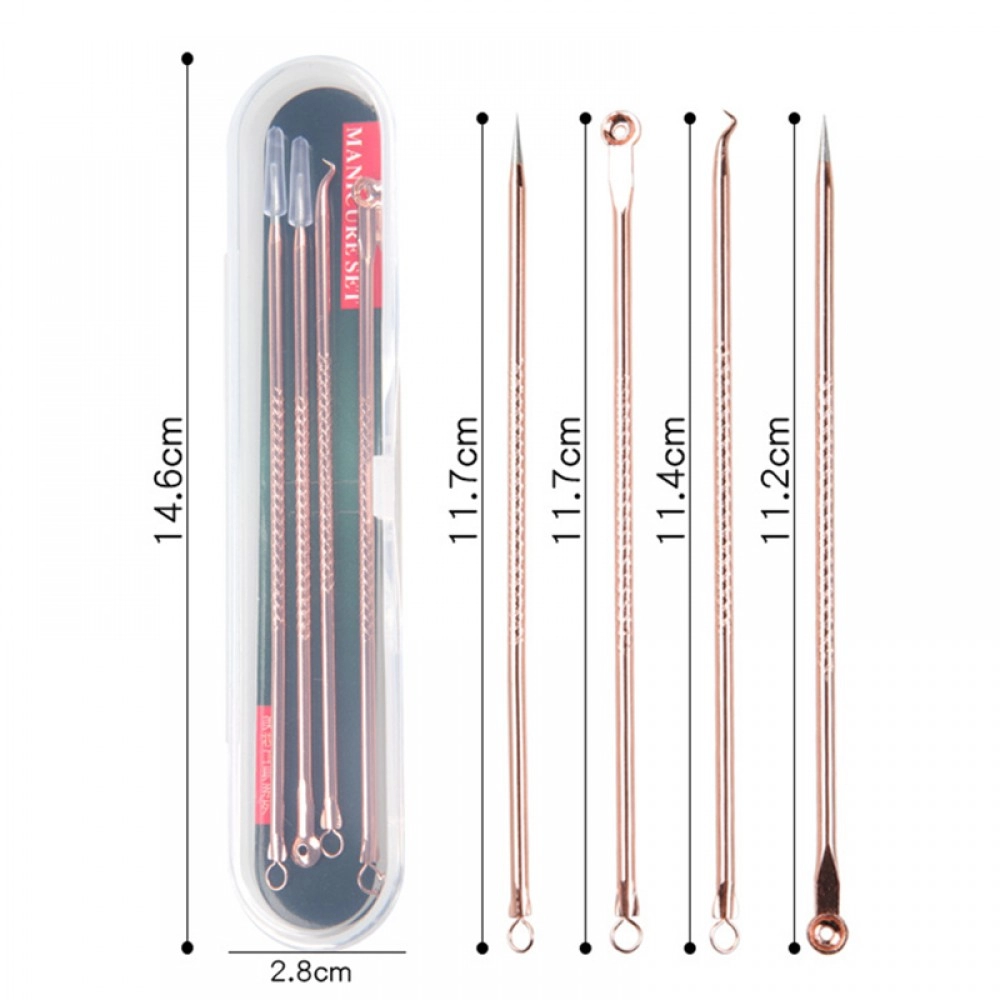 Rose Gold 4pcs/set Blackhead Comedone Acne Pimple Belmish Extractor Vacuum Blackhead Remover Tool Spoon for Face Skin Care Tool
