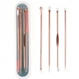 Rose Gold 4pcs/set Blackhead Comedone Acne Pimple Belmish Extractor Vacuum Blackhead Remover Tool Spoon for Face Skin Care Tool