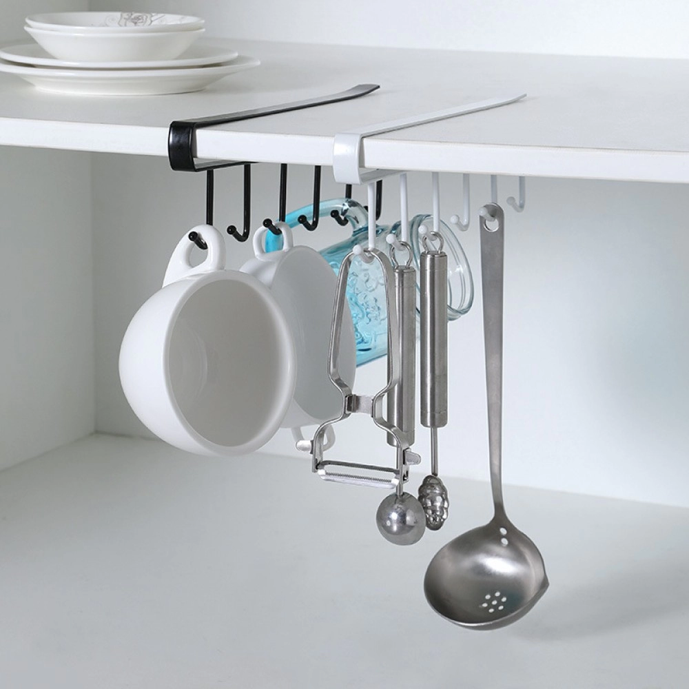 6 Hooks Storage Shelf Wardrobe Kitchen Bathroom Organizer Metal Under Shelves Hanging Rack Cup Utensils Holder Home Accessories