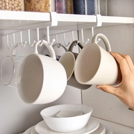 6 Hooks Storage Shelf Wardrobe Kitchen Bathroom Organizer Metal Under Shelves Hanging Rack Cup Utensils Holder Home Accessories
